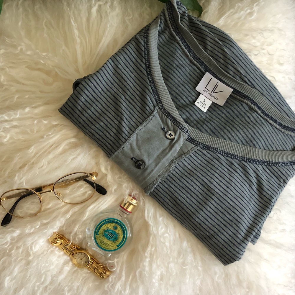 Striped Blue Slouchy 3/4 Sleeve Top